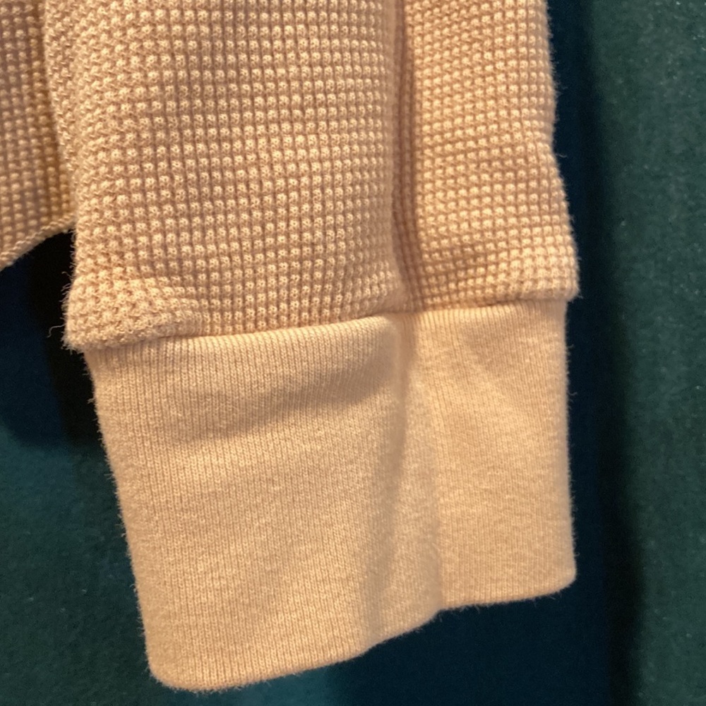 MATE THE LABEL THE HARPER HENLEY OCHRE YELLOW GOLD WAFFLE KNIT THERMAL TOP L - Picture 2 of 10